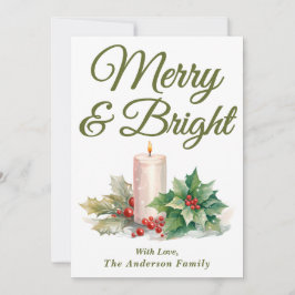 Olive Green Handwriting Script Merry & Bright Feiertagskarte