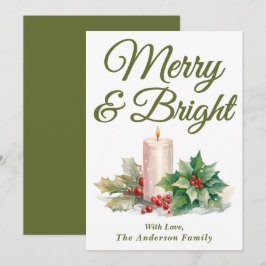 Olive Green Handwriting Script Merry & Bright Feiertagskarte