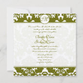Olive Green Heart Damask Einladung zur Hochzeit (Vorderseite)
