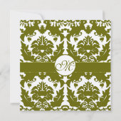 Olive Green Heart Damask Einladung zur Hochzeit (Rückseite)
