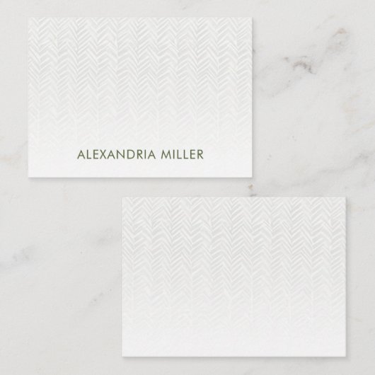 Olive Green Herringbone-Flachbezugskarte mit Name Mitteilungskarte (Vorne/Hinten)