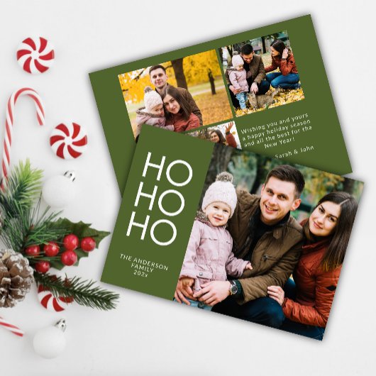 Olive Green "HO HO HO HO" Foto Collage Weihnachten