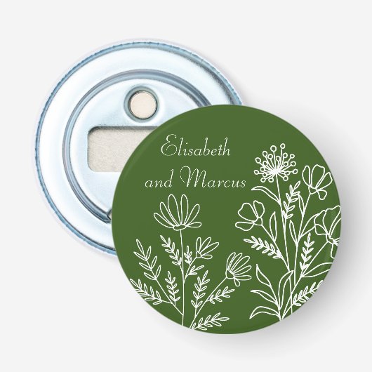 Olive-green Hochzeitsknopf Flaschenöffner (Vorderseite)