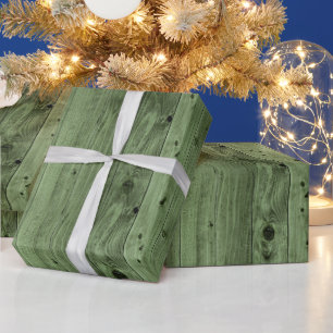 Olive Green Imitats Wood Geschenkpapier