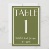 Olive Green Ivory Old Money Wedding Table Number Einladung (Vorderseite)