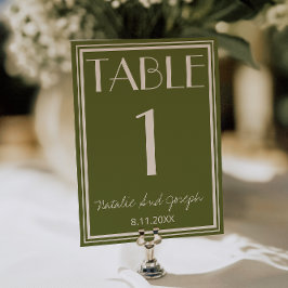 Olive Green Ivory Old Money Wedding Table Number Einladung
