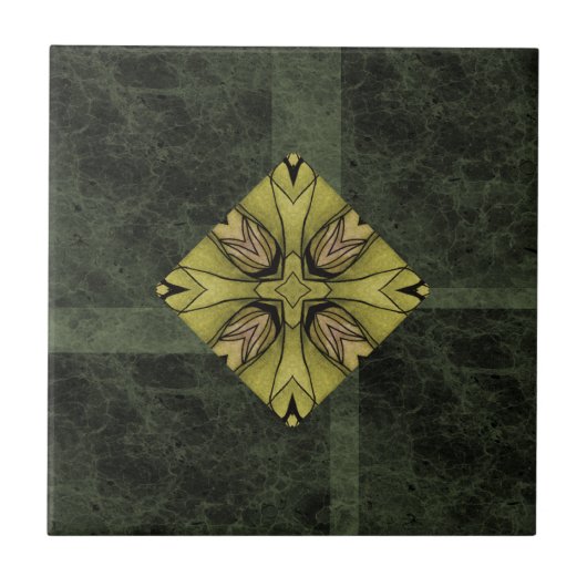 Olive Green Kaleidoscope Tile Fliese (Vorderseite)