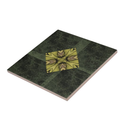 Olive Green Kaleidoscope Tile Fliese (Seite)