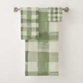 Olive Green Kariert Gingham Schachbrettbecken Badhandtuch Set (Insitu)