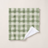 Olive Green Kariert Gingham Schachbrettbecken Badhandtuch Set (Waschlappen)