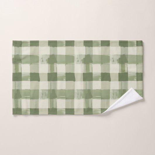 Olive Green Kariert Gingham Schachbrettbecken Badhandtuch Set (Handtuch)