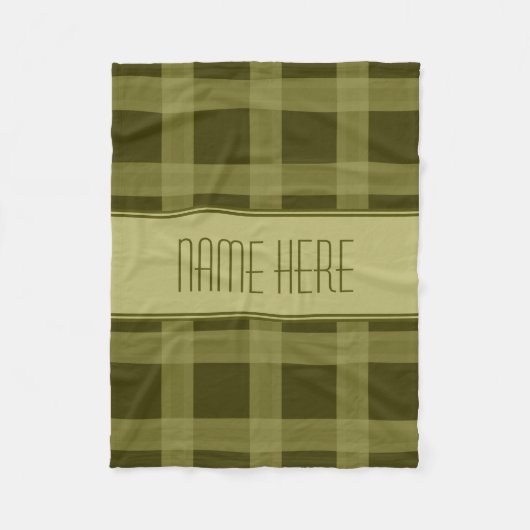 Olive Green Kariert Individuelle Name Fleecedecke (Vorderseite)