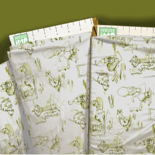 Olive Green Kitty Cat Bad Toile Stoff