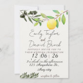 olive green leaf branch and Lemon wedding Einladung (Vorderseite)