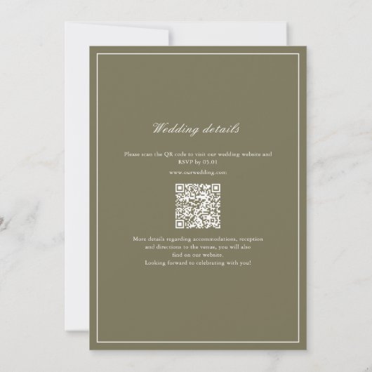 Olive Green Leaf Monogram QR Code Hochzeit Einladung (Rückseite)