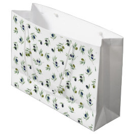 Olive Green Leaves Watercolor Floral Pattern Große Geschenktüte