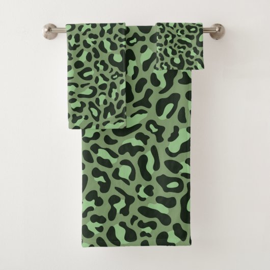 Olive Green Leopard Print Trendy Chic Badhandtuch Set (Insitu)