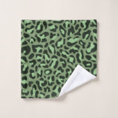 Olive Green Leopard Print Trendy Chic Badhandtuch Set (Waschlappen)