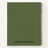 Olive Green Links Handed Personalisiert Name Noteb Notizblock (Rückseite)