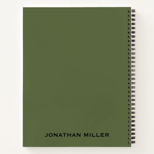Olive Green Links Handed Personalisiert Name Noteb Notizblock (Rückseite)