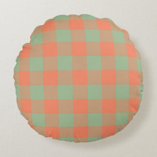 Olive Green Lmon Pink Kariertes Schachbrett Muster Rundes Kissen
