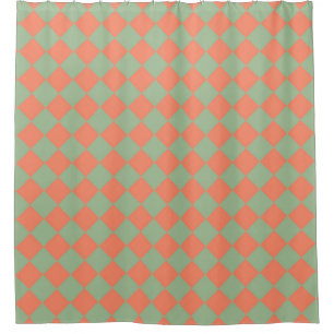Olive Green Lmon Pink Schachbrett Diamant Muster Duschvorhang