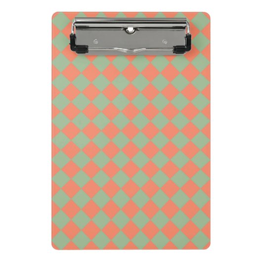 Olive Green Lmon Pink Schachbrett Diamant Muster Mini Klemmbrett (Vorderseite)