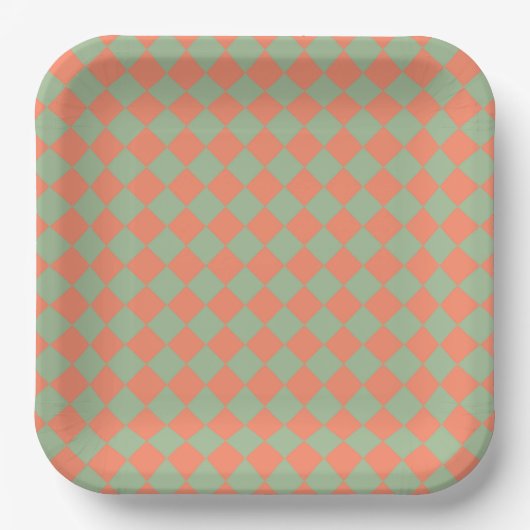 Olive Green Lmon Pink Schachbrett Diamant Muster Pappteller (Vorderseite)