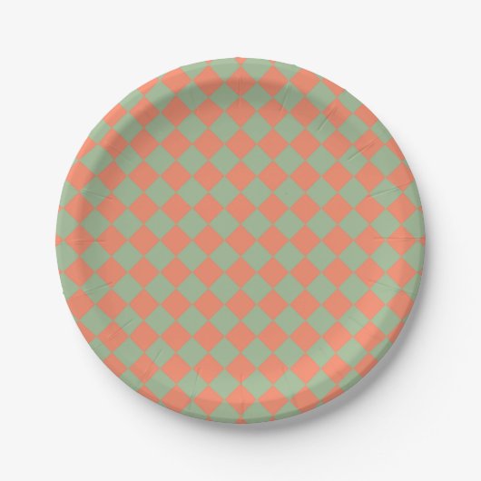 Olive Green Lmon Pink Schachbrett Diamant Muster Pappteller (Vorderseite)