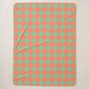 Olive Green Lmon Pink Schachbrett Diamant Muster Sherpadecke
