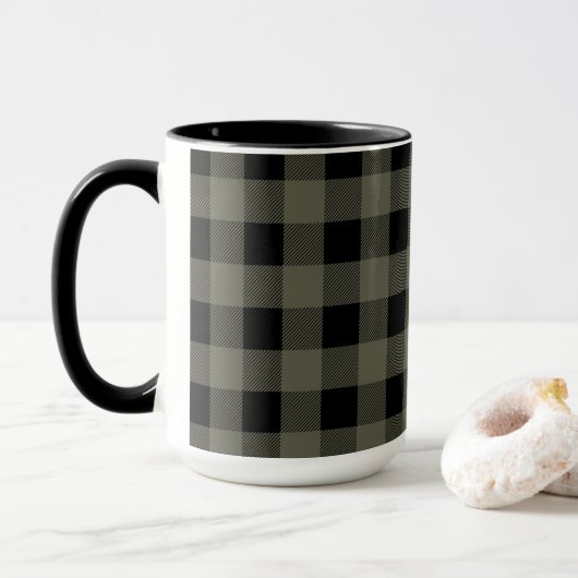 Olive Green Lumberjack Kariert | Wählen Sie Ihren Tasse (Mit Donut)