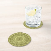 Olive Green Mandala Design Runder Pappuntersetzer (Vor Ort)
