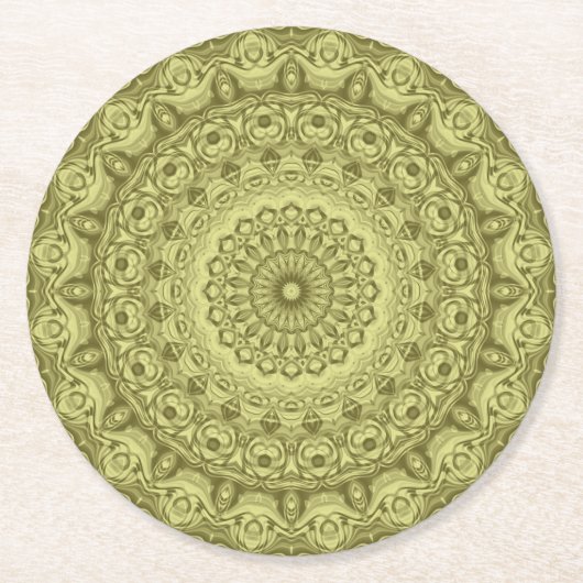 Olive Green Mandala Design Runder Pappuntersetzer (Vorderseite)
