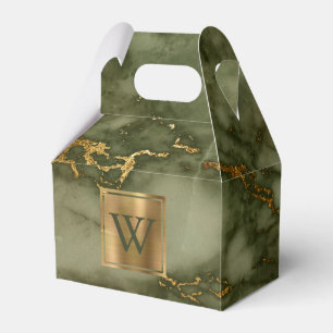 Olive Green Marble Gold Monogram Geschenkschachtel