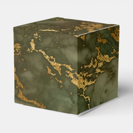 Olive Green Marble Gold Monogram Geschenkschachtel (Rückseite)
