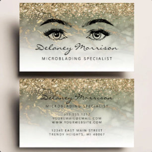 Olive Green Marmor Gold Glitter Augen Microblading Visitenkarte