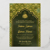 Olive Green Marokcan Muslim Wedding Gold Foil Folieneinladung (Vorderseite)