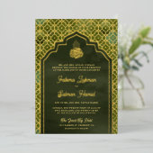 Olive Green Marokcan Muslim Wedding Gold Foil Folieneinladung (Stehend vorne)
