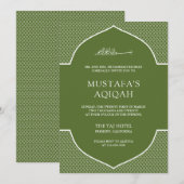 Olive Green marokkanischen islamischen Aqiqah Einladung (Vorne/Hinten)