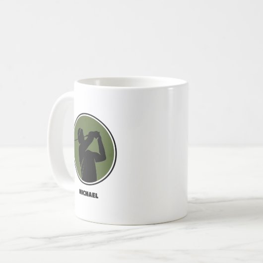 Olive Green Mens Golf Silhouette Kaffeetasse (Vorderseite Links)