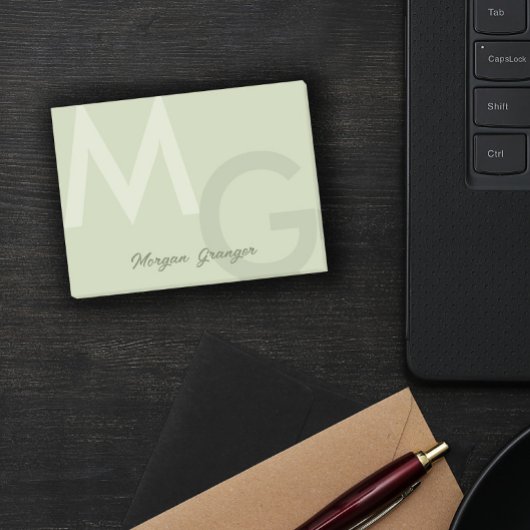 Olive Green Minimal Clean Modern Large Monogram Post-it Klebezettel