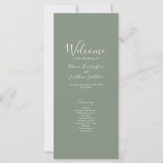 Olive Green Minimal Modern Wedding Program Card (Vorderseite)