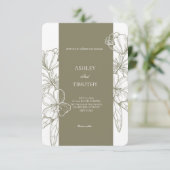 Olive Green Minimalist Floral Wedding Invitation Einladung (Stehend Vorderseite)