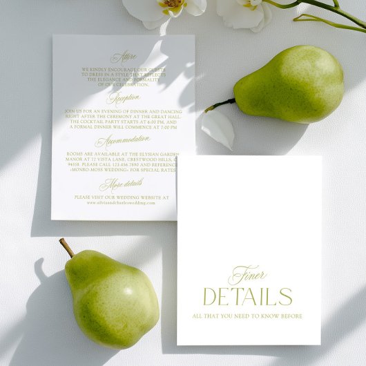 Olive Green Minimalist Wedding Information Card  RSVP Karte