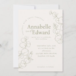 Olive Green Minimalistisch Botanical Wedding Einladung