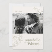 Olive Green Minimalistisch Botanical Wedding Einladung (Rückseite)