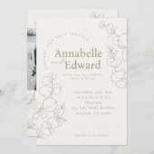 Olive Green Minimalistisch Botanical Wedding Einladung (Vorne/Hinten)