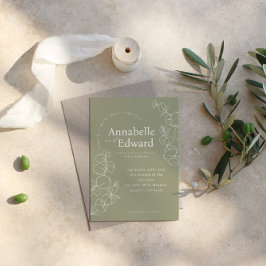 Olive Green Minimalistisch Botanical Wedding Einladung