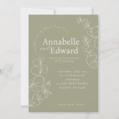Olive Green Minimalistisch Botanical Wedding Einladung (Vorderseite)