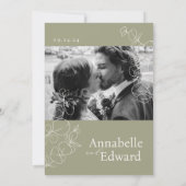 Olive Green Minimalistisch Botanical Wedding Einladung (Rückseite)